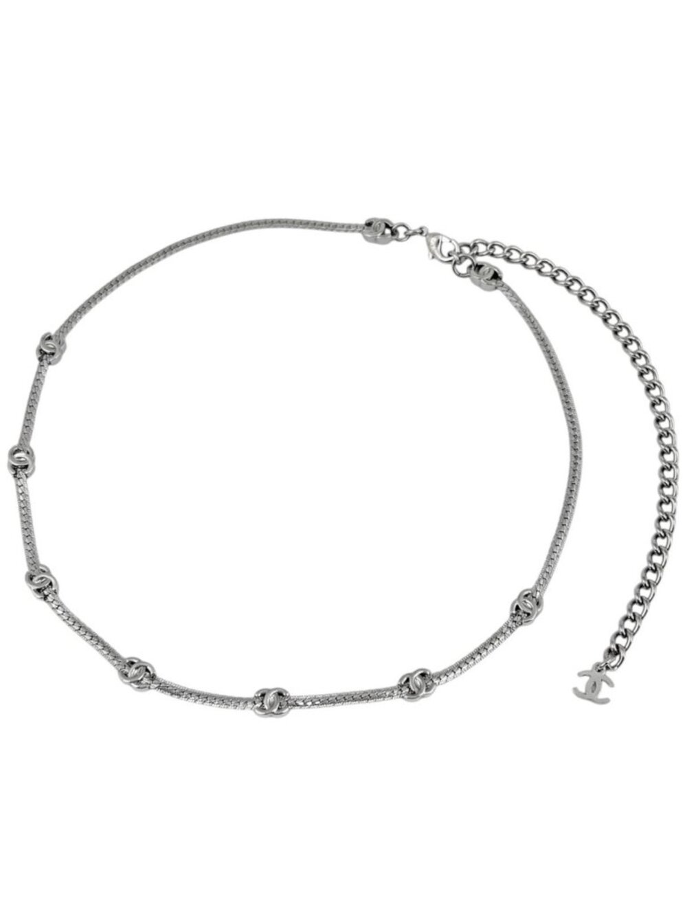 Chanel Necklace CC Logo Silver Plated